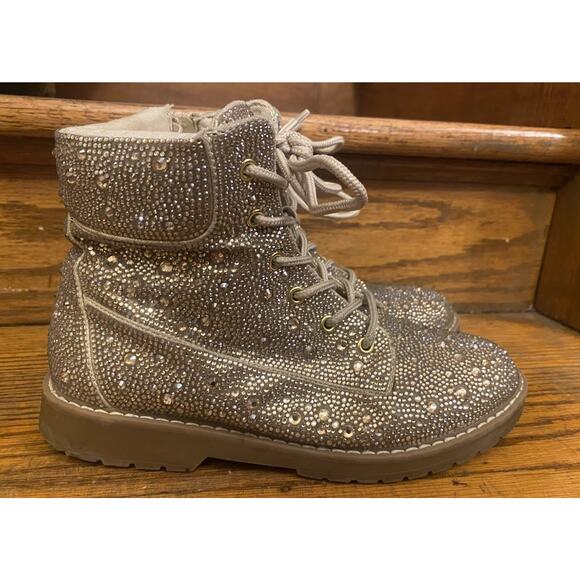Betsy Johnson Hudson Combat Boots Women’s 5M Rhinestones Zip - Picture 3 of 8